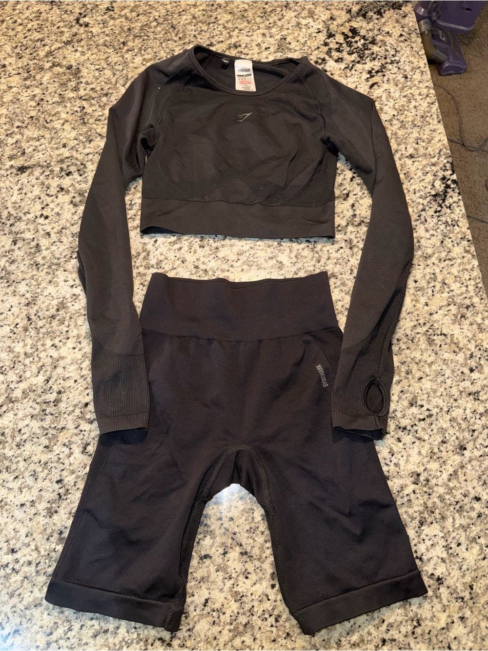 Gymshark Black Seamless Cropped Long-Sleeve Top & Biker Shorts